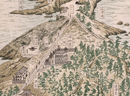 描かれた洋館と植物園（壬生昌延「相州江之島真景」〔1897年出版〕部分）
