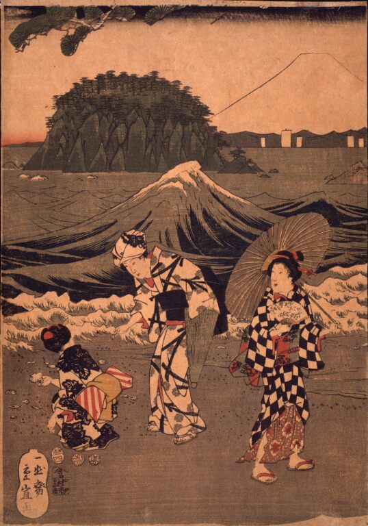 二代歌川広重　無題（江の島貝ひろい）