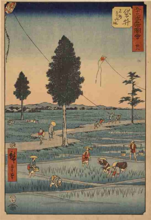 五十三次名所図会　廿八　袋井（竪絵東海道）